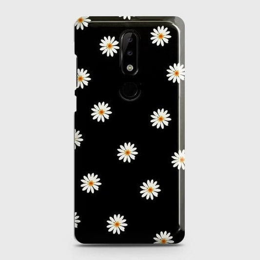 Nokia 3.1 Plus Cover - Matte Finish - White Bloom Flowers with Black Background Printed Hard Case with Life Time Colors Guarantee