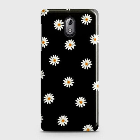 Nokia 3.1 Cover - Matte Finish - White Bloom Flowers with Black Background Printed Hard Case with Life Time Colors Guarantee