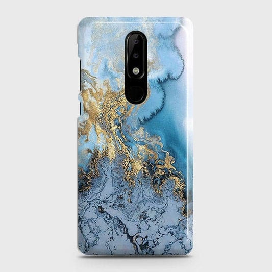 Nokia 5.1 Plus / Nokia X5 - Trendy Golden & Blue Ocean Marble Printed Hard Case with Life Time Colors Guarantee
