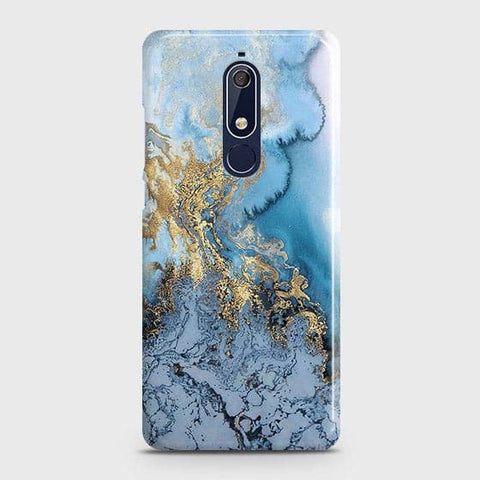 Nokia 5.1 - Trendy Golden & Blue Ocean Marble Printed Hard Case with Life Time Colors Guarantee