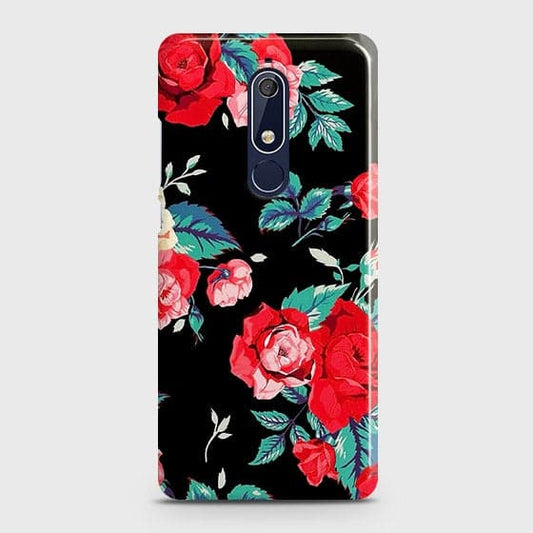 Nokia 5.1 Cover - Luxury Vintage Red Flowers Printed Hard Case with Life Time Colors Guarantee