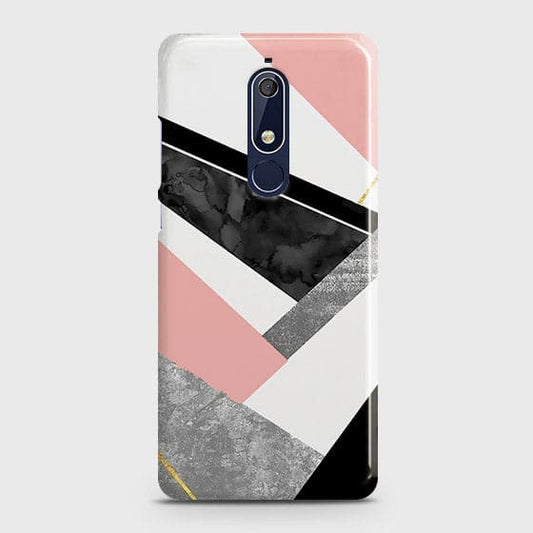 Nokia 5.1 Cover - Matte Finish - Geometric Luxe Marble Trendy Printed Hard Case with Life Time Colors Guarantee