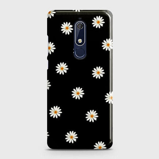 Nokia 5.1 Cover - Matte Finish - White Bloom Flowers with Black Background Printed Hard Case with Life Time Colors Guarantee