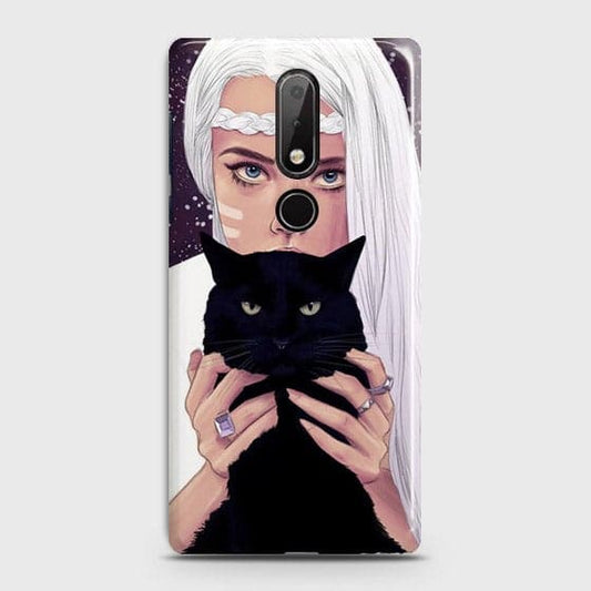 Nokia 7.1 Cover - Trendy Wild Black Cat Printed Hard Case with Life Time Colors Guarantee