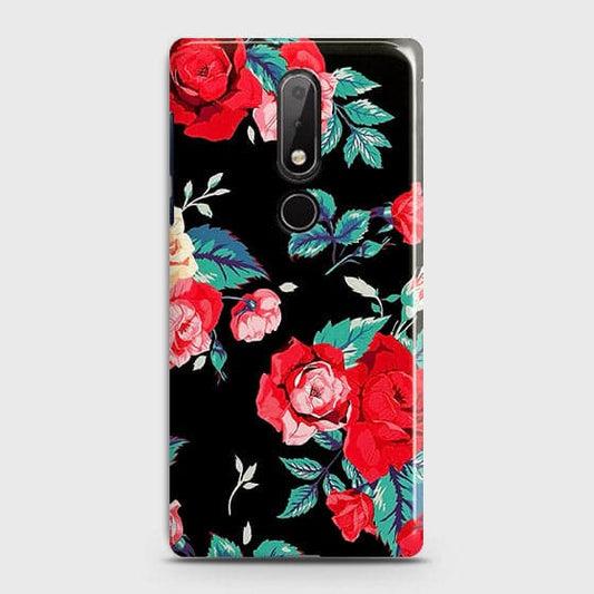Nokia 7.1 Cover - Luxury Vintage Red Flowers Printed Hard Case with Life Time Colors Guarantee