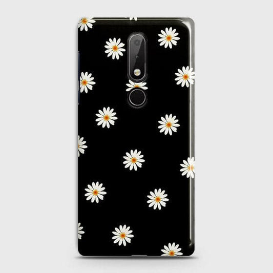 Nokia 7.1 Cover - Matte Finish - White Bloom Flowers with Black Background Printed Hard Case with Life Time Colors Guarantee