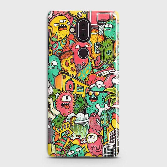 Nokia 8.1 Cover - Matte Finish - Candy Colors Trendy Sticker Collage Printed Hard Case with Life Time Colors Guarantee