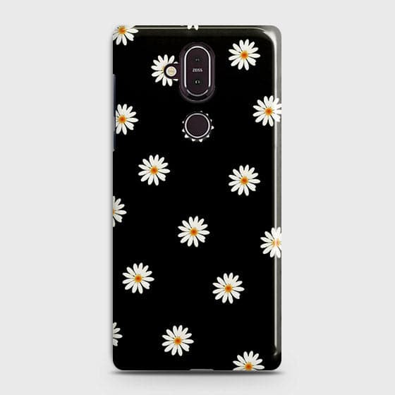 Nokia 8.1 Cover - Matte Finish - White Bloom Flowers with Black Background Printed Hard Case with Life Time Colors Guarantee