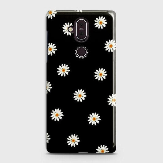 Nokia 8.1 Cover - Matte Finish - White Bloom Flowers with Black Background Printed Hard Case with Life Time Colors Guarantee