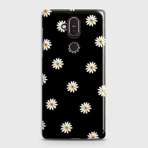 Nokia 8.1 Cover - Matte Finish - White Bloom Flowers with Black Background Printed Hard Case with Life Time Colors Guarantee