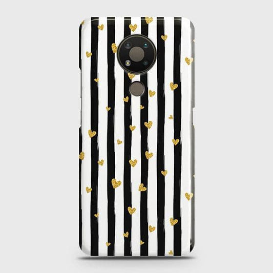 Nokia 3.4 Cover - Trendy Black & White Lining With Golden Hearts Printed Hard Case with Life Time Colors Guarantee
