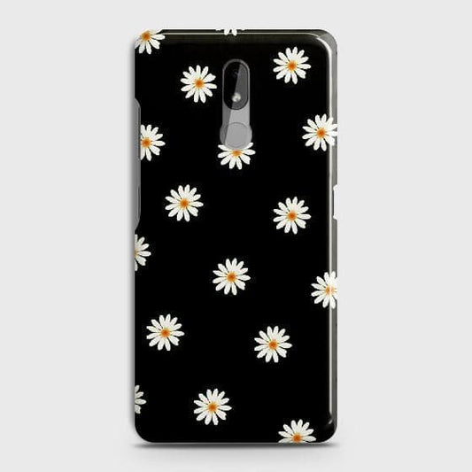 Nokia 3.2 Cover - Matte Finish - White Bloom Flowers with Black Background Printed Hard Case with Life Time Colors Guarantee