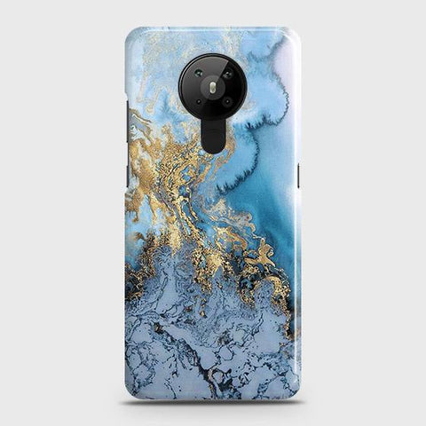 Nokia 5.3Cover - Trendy Golden & Blue Ocean Marble Printed Hard Case with Life Time Colors Guarantee B68