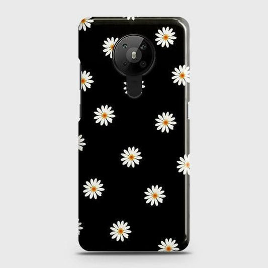 Nokia 5.3 Cover - Matte Finish - White Bloom Flowers with Black Background Printed Hard Case with Life Time Colors Guarantee