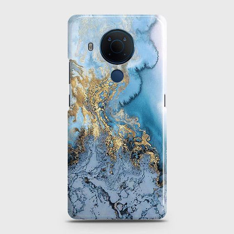 Nokia 5.4 Cover - Trendy Golden & Blue Ocean Marble Printed Hard Case with Life Time Colors Guarantee