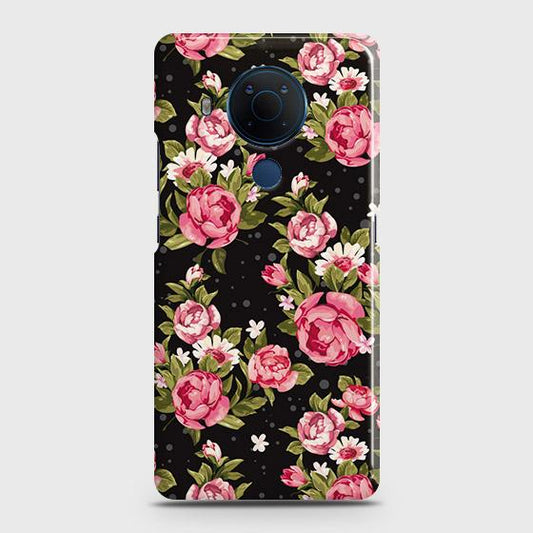 Nokia 5.4 Cover - Trendy Pink Rose Vintage Flowers Printed Hard Case with Life Time Colors Guarantee