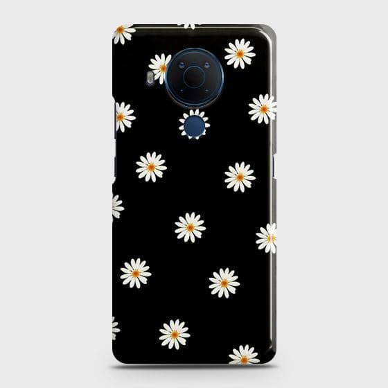 Nokia 5.4 Cover - Matte Finish - White Bloom Flowers with Black Background Printed Hard Case with Life Time Colors Guarantee