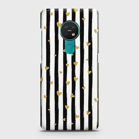 Nokia 6.2 Cover - Trendy Black & White Lining With Golden Hearts Printed Hard Case with Life Time Colors Guarantee