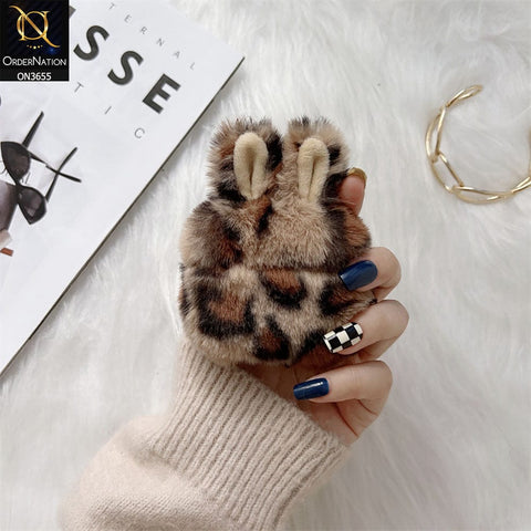 Apple Airpods 3rd Gen 2021 Cover - Brown - Fluffy Winter Warm Ear PLush Hard Silicone Airpods Case