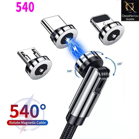 Black - Fast Charging Magnetic Cable 2021 540 Degree Rotatable Cable