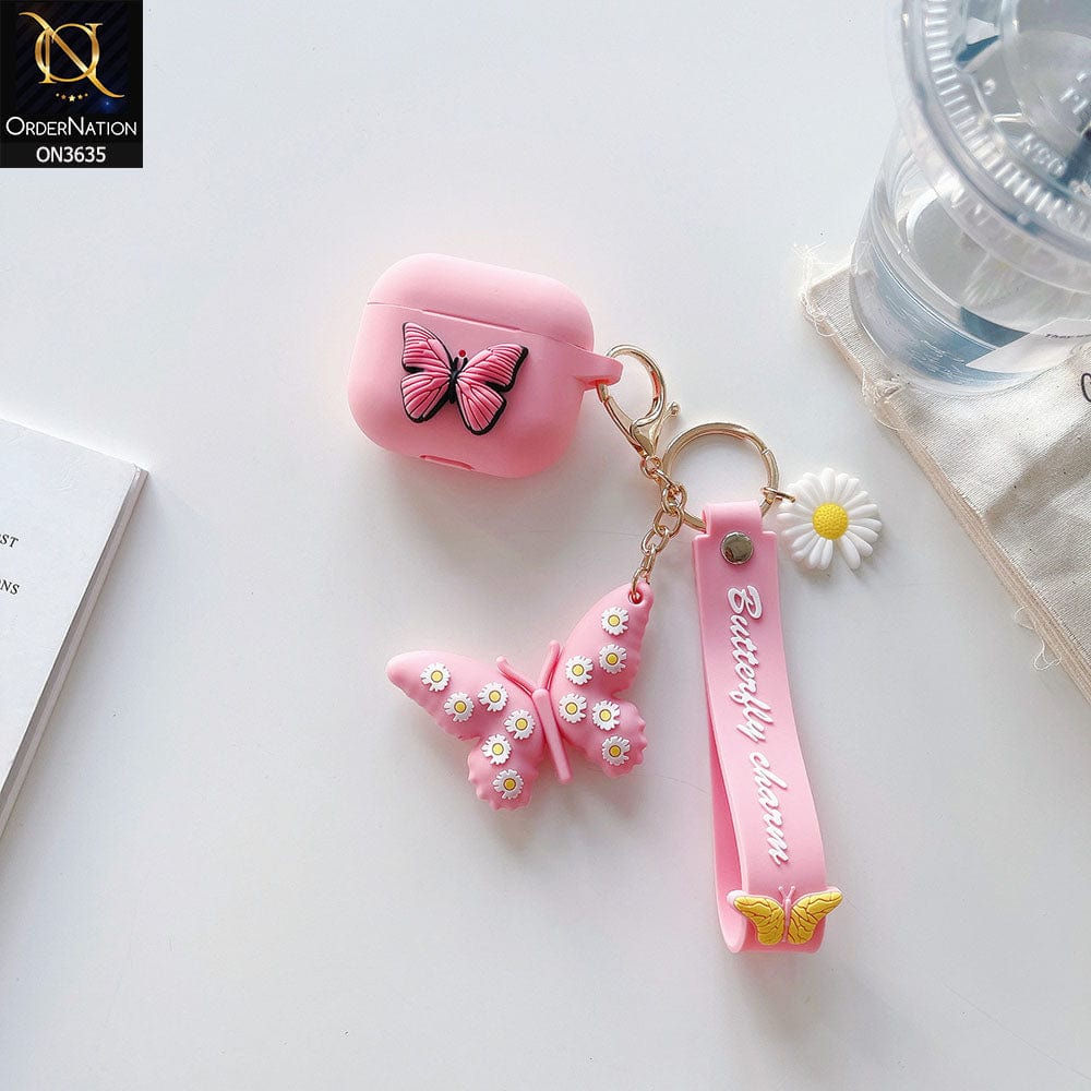 Apple Airpods Pro Cover - Pink - 3D Butterfly Cute Flower Soft Silicone Airpod Case With Hand Holder