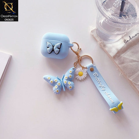 Apple Airpods 3rd Gen 2021 Cover - Light Blue - 3D Butterfly Cute Flower Soft Silicone Airpod Case With Hand Holder