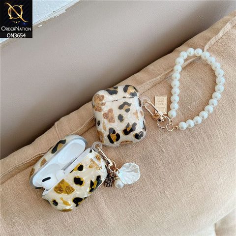 Apple Airpods 3rd Gen 2021 Cover - Golden - Trending Pattern Soft Silicone Airpods Case with Pearl Chain