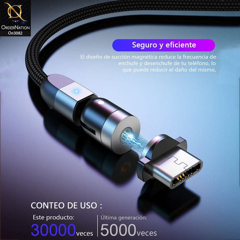 Black - 540 Degree Rotatable Magnetic Fast Charging Data Cable