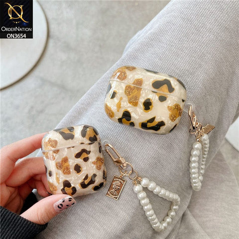 Apple Airpods Pro Cover - Golden - Trending Pattern Soft Silicone Airpods Case with Pearl Chain