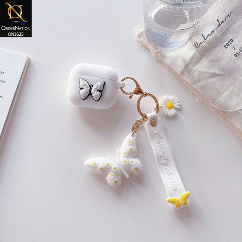 Apple Airpods 3rd Gen 2021 Cover - White - 3D Butterfly Cute Flower Soft Silicone Airpod Case With Hand Holder