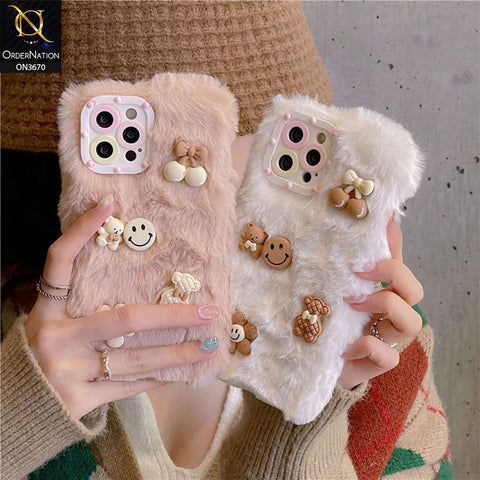 iPhone 14 Pro Max Cover - White - New Trendy Plush Warm Fluffy Soft Borders Case with Camera Protection