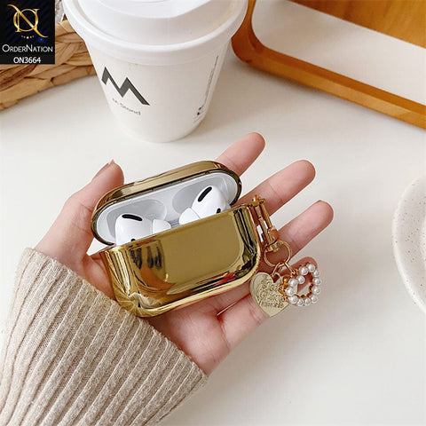 Apple Airpods Pro Cover - Golden - New electroplated Soft Silicone Airpods Case With Holder