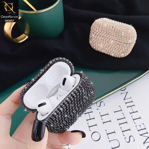 Apple Airpods Pro Cover - Black - New Bling Rhinestone Shockproof Hard Airpods Case