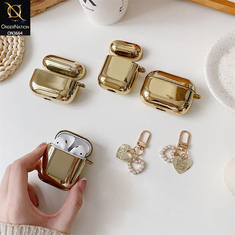 Apple Airpods Pro Cover - Golden - New electroplated Soft Silicone Airpods Case With Holder