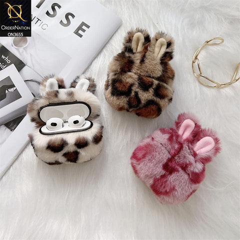Apple Airpods 3rd Gen 2021 Cover - Pink - Fluffy Winter Warm Ear PLush Hard Silicone Airpods Case