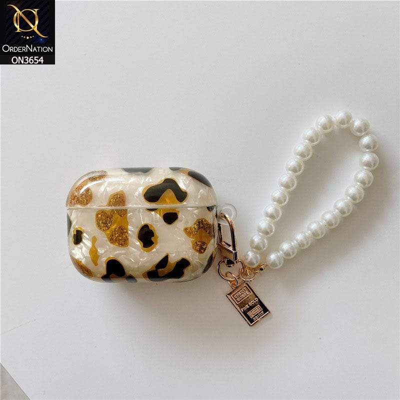 Apple Airpods 3rd Gen 2021 Cover - Golden - Trending Pattern Soft Silicone Airpods Case with Pearl Chain