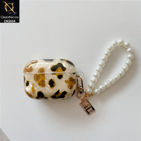 Apple Airpods 3rd Gen 2021 Cover - Golden - Trending Pattern Soft Silicone Airpods Case with Pearl Chain