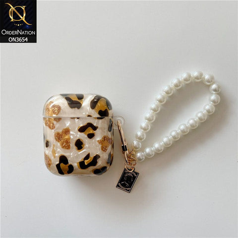 Apple Airpods 1 / 2 Cover - Golden - Trending Pattern Soft Silicone Airpods Case with Pearl Chain