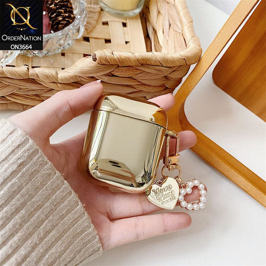 Apple Airpods 1 / 2 Cover - Golden - New electroplated Soft Silicone Airpods Case With Holder