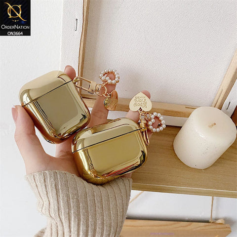 Apple Airpods Pro Cover - Golden - New electroplated Soft Silicone Airpods Case With Holder