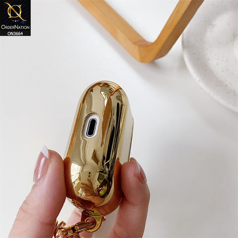 Apple Airpods Pro Cover - Golden - New electroplated Soft Silicone Airpods Case With Holder