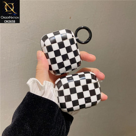 Apple Airpods 1 / 2 Cover - Black&White - New Black & White Check design Hard Silicone Airpods Case