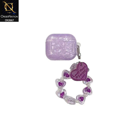 Apple Airpods Pro Cover - Purple - Trending Pattern Soft Silicone Airpods Case with Heart Bracelet