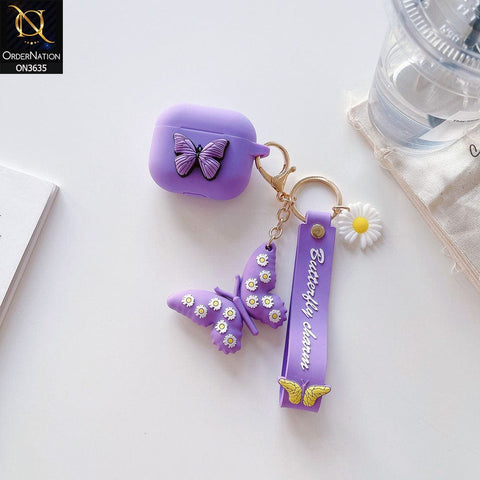 Apple Airpods Pro Cover - Purple - 3D Butterfly Cute Flower Soft Silicone Airpod Case With Hand Holder