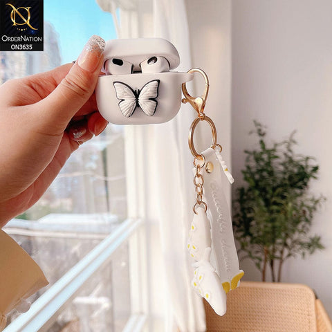Apple Airpods 3rd Gen 2021 Cover - Light Blue - 3D Butterfly Cute Flower Soft Silicone Airpod Case With Hand Holder