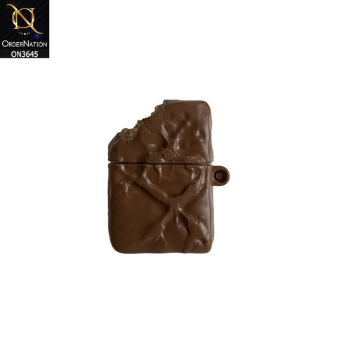 Airpods Pro Cover - Brown - Trending 3D Chocolate Bar Soft Silicone Airpods Case with Holder