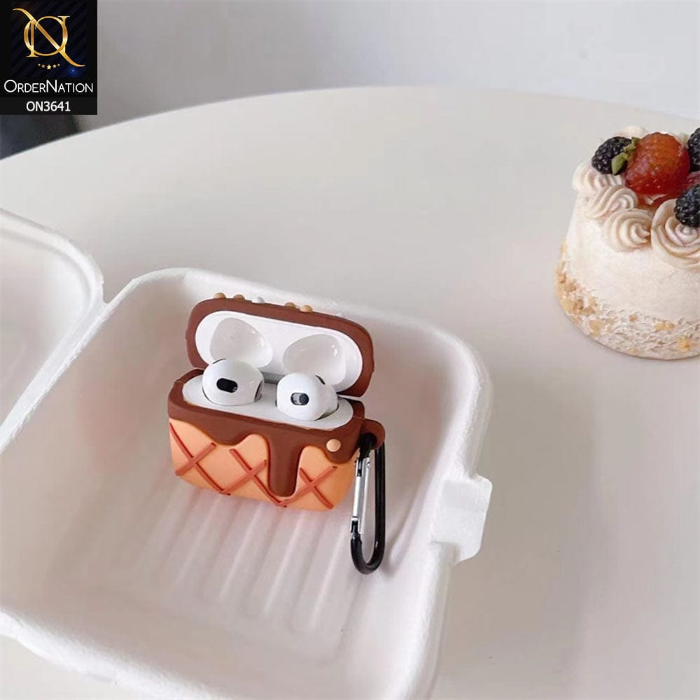 Airpods Pro Cover - Brown - New Trending 3D Chocolate Ice-Cream Shape Soft Silicone Airpods Case