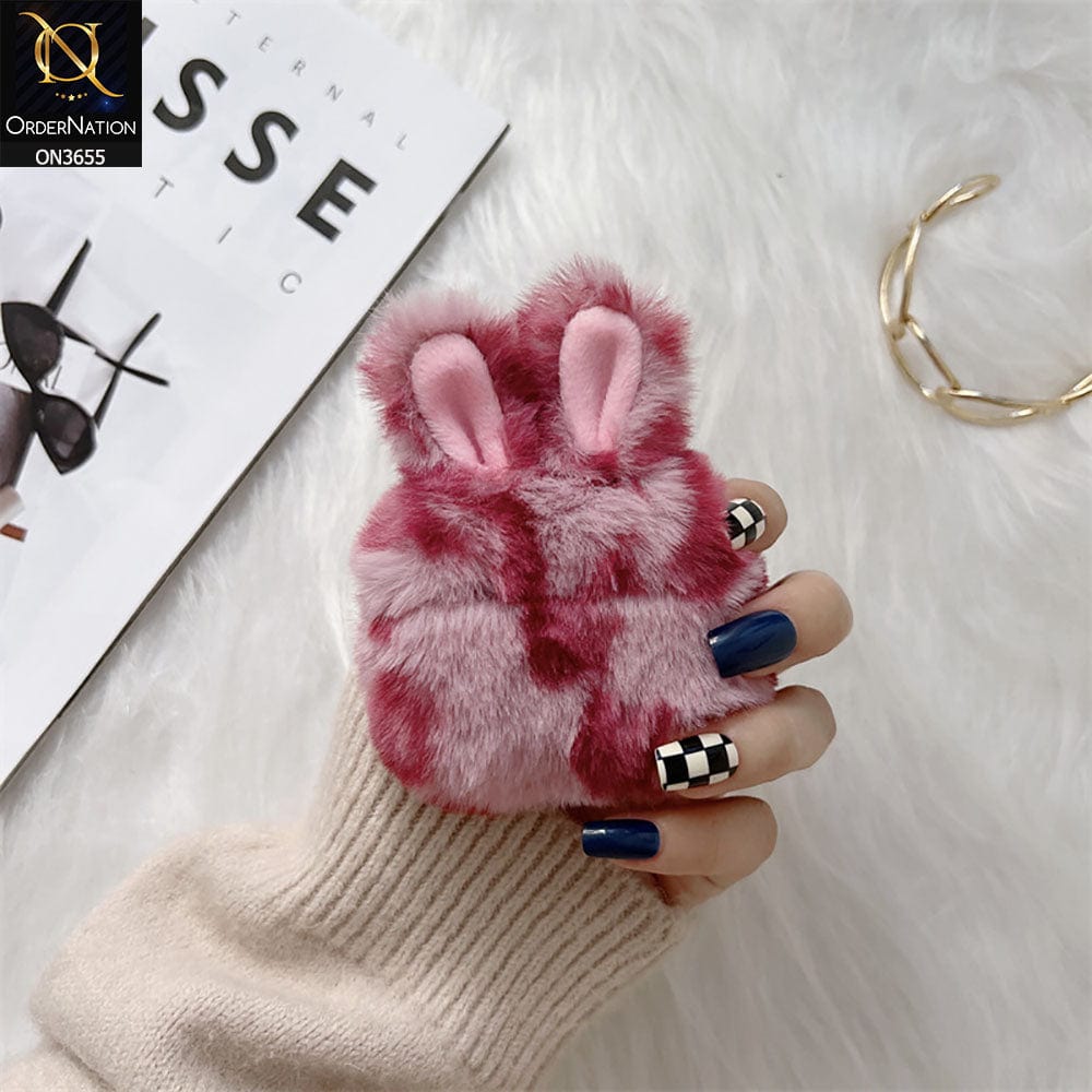 Apple Airpods 3rd Gen 2021 Cover - Pink - Fluffy Winter Warm Ear PLush Hard Silicone Airpods Case