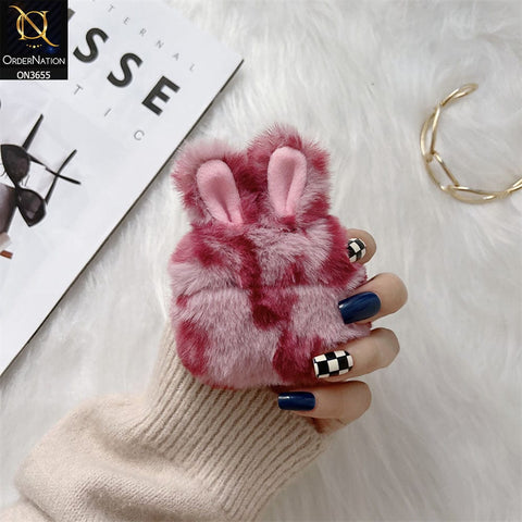 Apple Airpods 3rd Gen 2021 Cover - Pink - Fluffy Winter Warm Ear PLush Hard Silicone Airpods Case