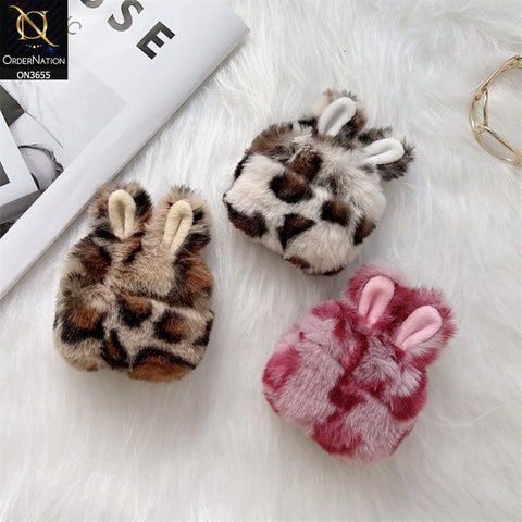 Apple Airpods 3rd Gen 2021 Cover - Pink - Fluffy Winter Warm Ear PLush Hard Silicone Airpods Case